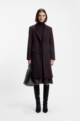 Regular-fit coat in wool with peak lapels, Dark Purple