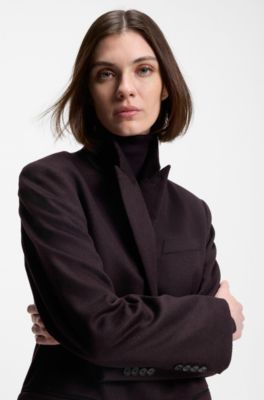 Cappotto regular fit in misto lana con revers a lancia, Viola scuro