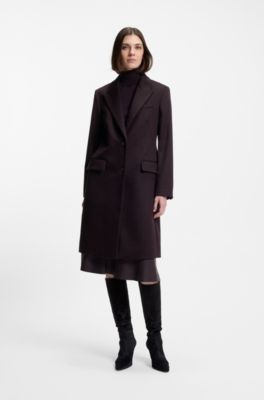 Cappotto regular fit in misto lana con revers a lancia, Viola scuro