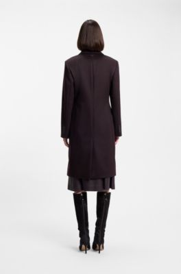 Cappotto regular fit in misto lana con revers a lancia, Viola scuro