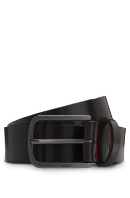 Italian-made belt in brush-off leather, Dark Brown