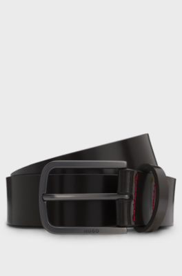 Italian-made belt in brush-off leather, Dark Brown