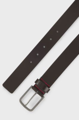 Italian-made belt in brush-off leather, Dark Brown