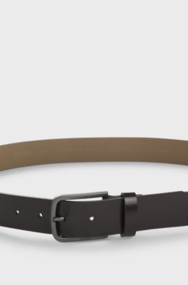 Italian-made belt in brush-off leather, Dark Brown