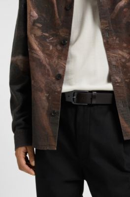 Italian-made belt in brush-off leather, Dark Brown