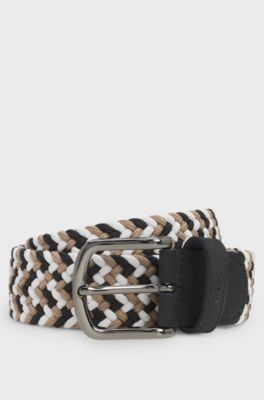 Woven belt with leather trims, Patterned