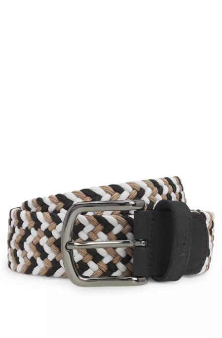 Woven belt with leather trims