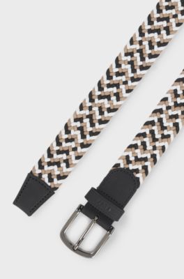 Woven belt with leather trims, Patterned