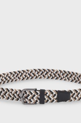Woven belt with leather trims, Patterned