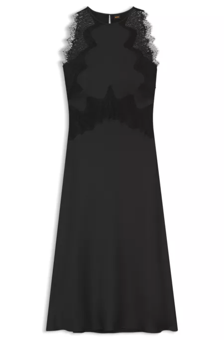 Seersucker-satin dress with lace trims