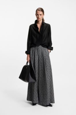 Regular-fit tuxedo-inspired blouse with pintuck pleats, Black