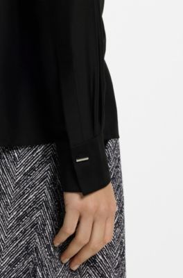 Regular-fit tuxedo-inspired blouse with pintuck pleats, Black