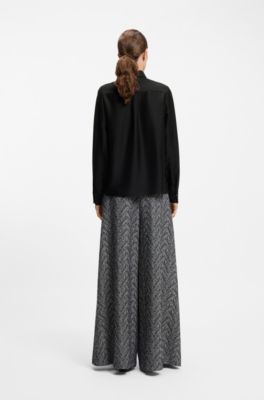 Regular-fit tuxedo-inspired blouse with pintuck pleats, Black