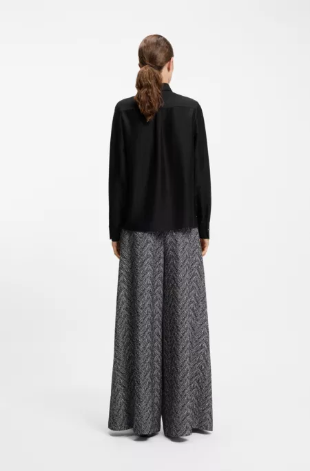 Regular-fit tuxedo-inspired blouse with pintuck pleats