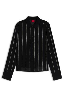 Regular-fit blouse in crepe with rhinestone pinstripes 1