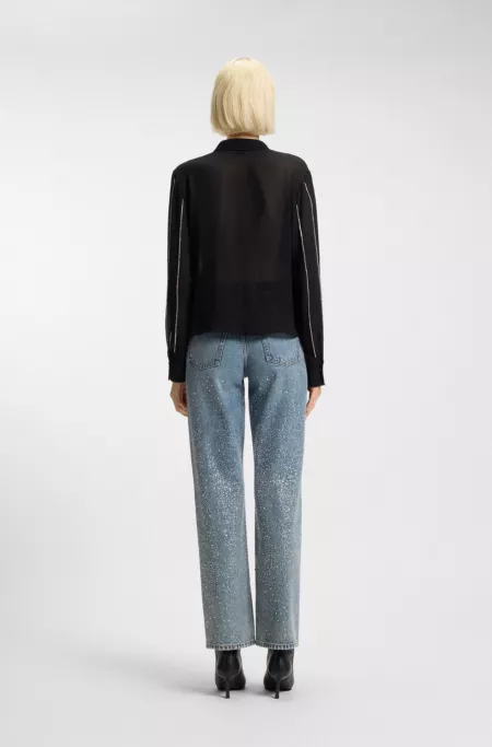 Regular-fit blouse in crepe with rhinestone pinstripes