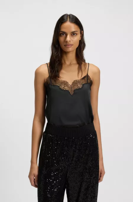 Satin camisole with lace details