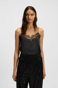 Satin camisole with lace details, Black