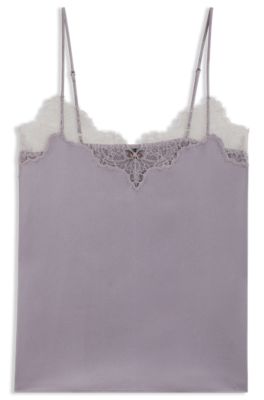 Satin camisole with lace details, Light Purple