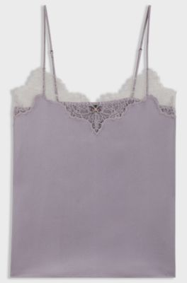 Satin camisole with lace details, Light Purple