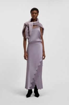 Satin camisole with lace details, Light Purple