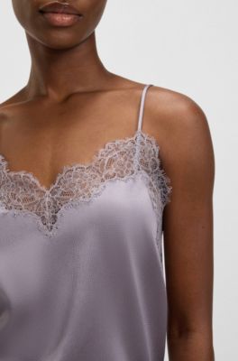 Satin camisole with lace details, Light Purple