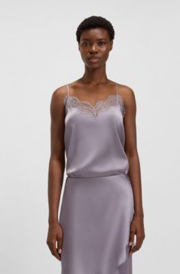 Satin camisole with lace details, Light Purple