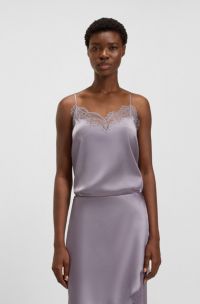 Satin camisole with lace details, Light Purple