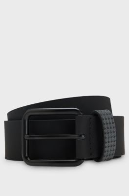 Porsche x BOSS belt in Italian leather with patterned keeper, Black