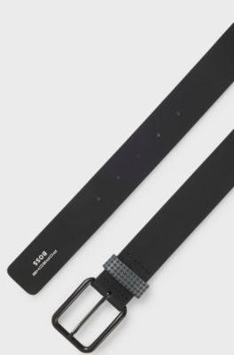 Porsche x BOSS belt in Italian leather with patterned keeper, Black