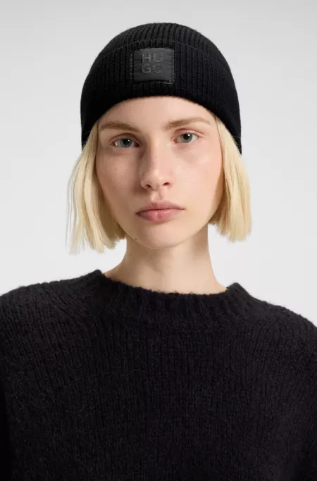 Wool-blend beanie hat with logo label