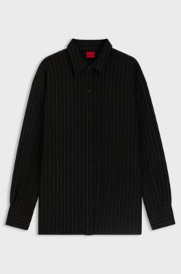 Oversized-fit shaket in pinstripe crepe Georgette, Black Patterned