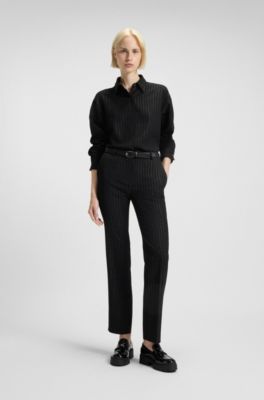 Oversized-fit shaket in pinstripe crepe Georgette, Black Patterned