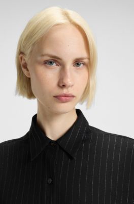 Oversized-fit shaket in pinstripe crepe Georgette, Black Patterned