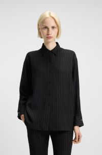 Oversized-fit shaket in pinstripe crepe Georgette, Black Patterned