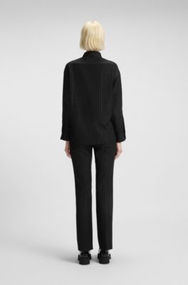 Oversized-fit shaket in pinstripe crepe Georgette, Black Patterned