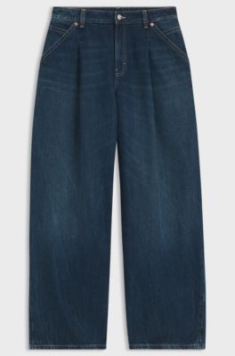 Wide-leg jeans with front pleats, Dark Blue