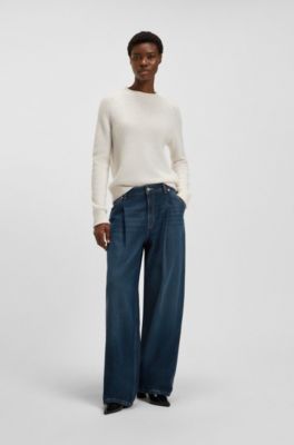 Wide-leg jeans with front pleats, Dark Blue