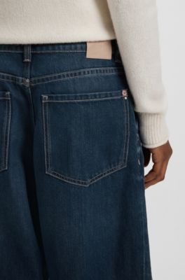 Jeans mit weitem Beinverlauf und Bundfalten auf der Vorderseite, Dunkelblau