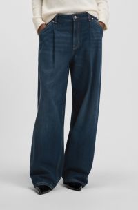 Wide-leg jeans with front pleats, Dark Blue