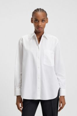 Oversized-fit blouse with logo embroidery, White