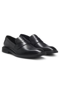Leather loafers with penny trim, Black