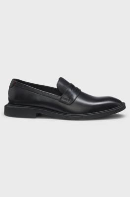 Leather loafers with penny trim, Black