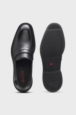 Leather loafers with penny trim, Black