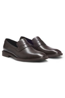 Leather loafers with penny trim, Dark Brown