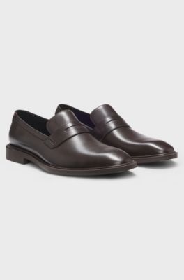 Leather loafers with penny trim, Dark Brown