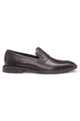 Leather loafers with penny trim, Dark Brown