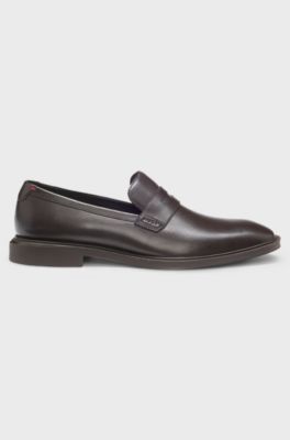Leather loafers with penny trim, Dark Brown