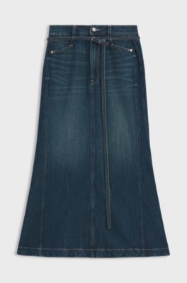 Blue-denim skirt with flared shape, Dark Blue