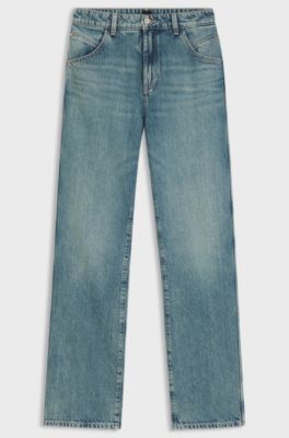 Straight-leg jeans in emerald-cast rigid denim, Light Blue